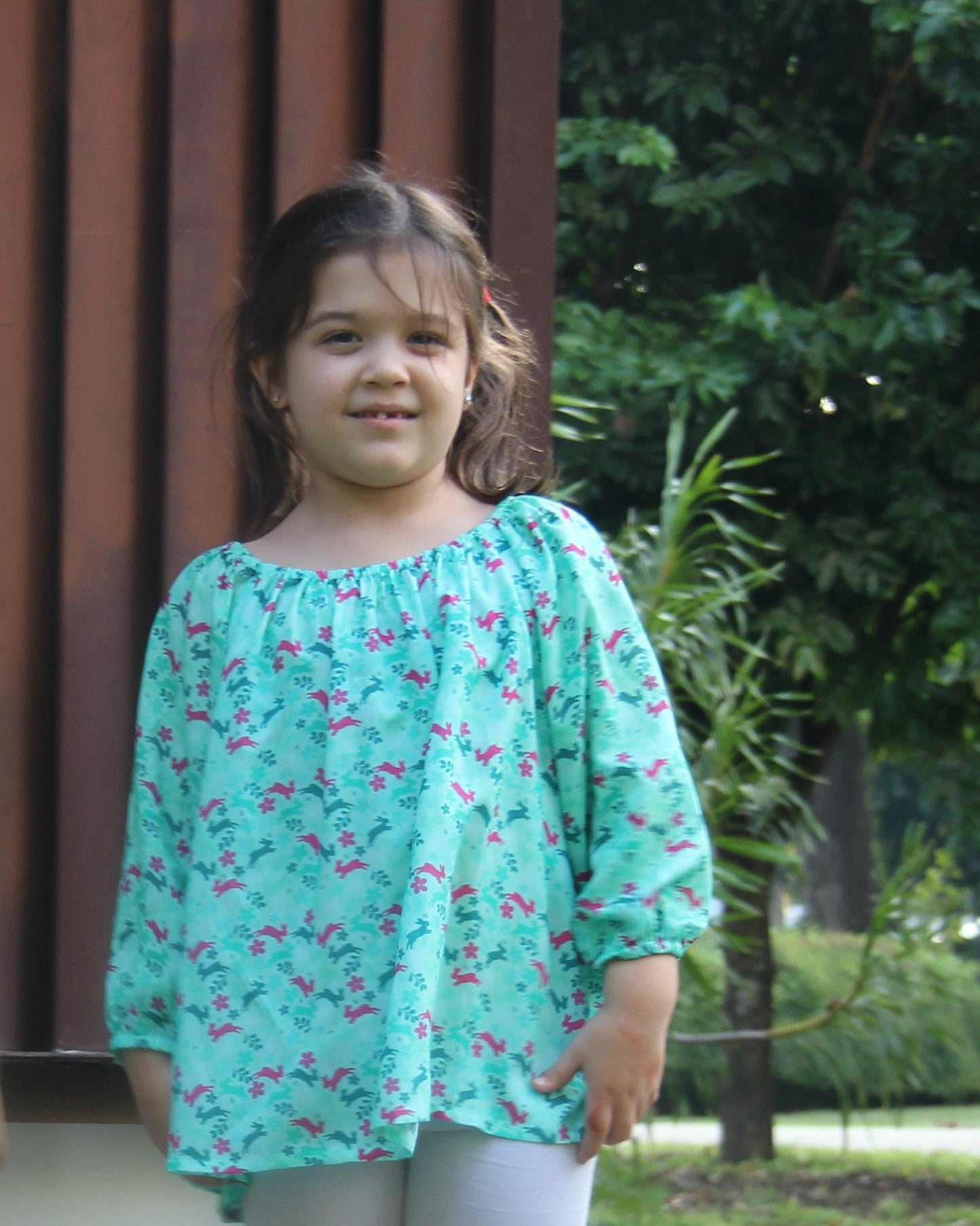 Esmeralda Top - Bunnies on Turquoise