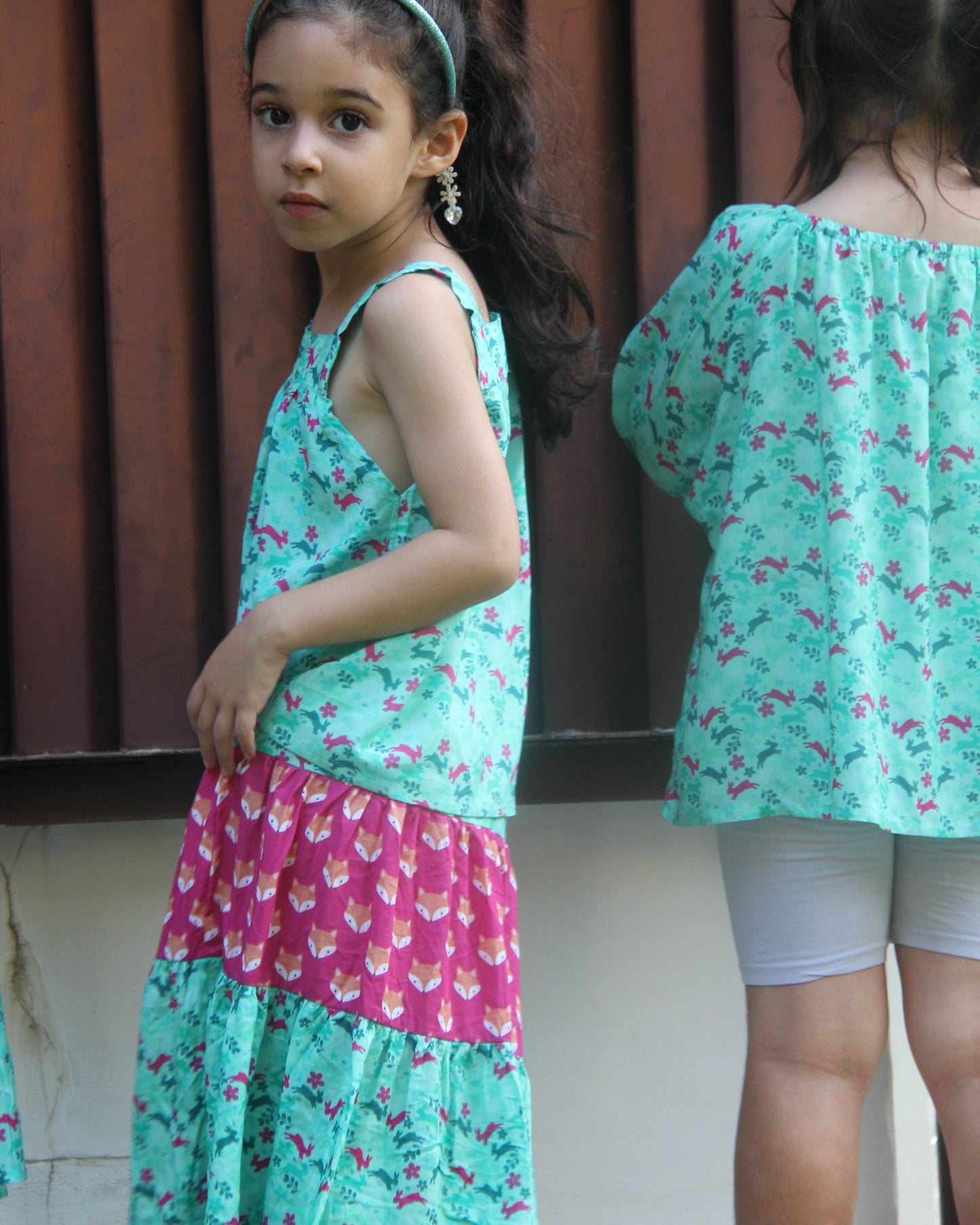 Mylah Top - Bunnies On Turquoise