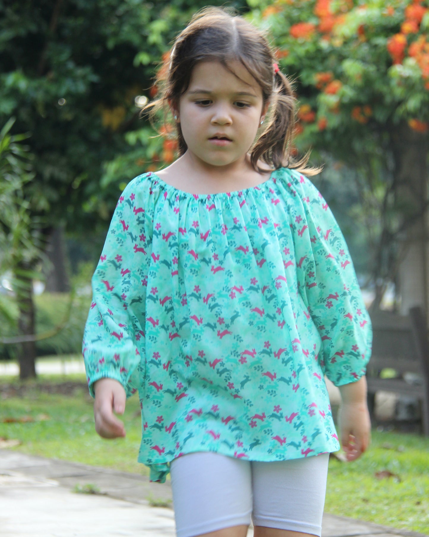 Esmeralda Top - Bunnies on Turquoise