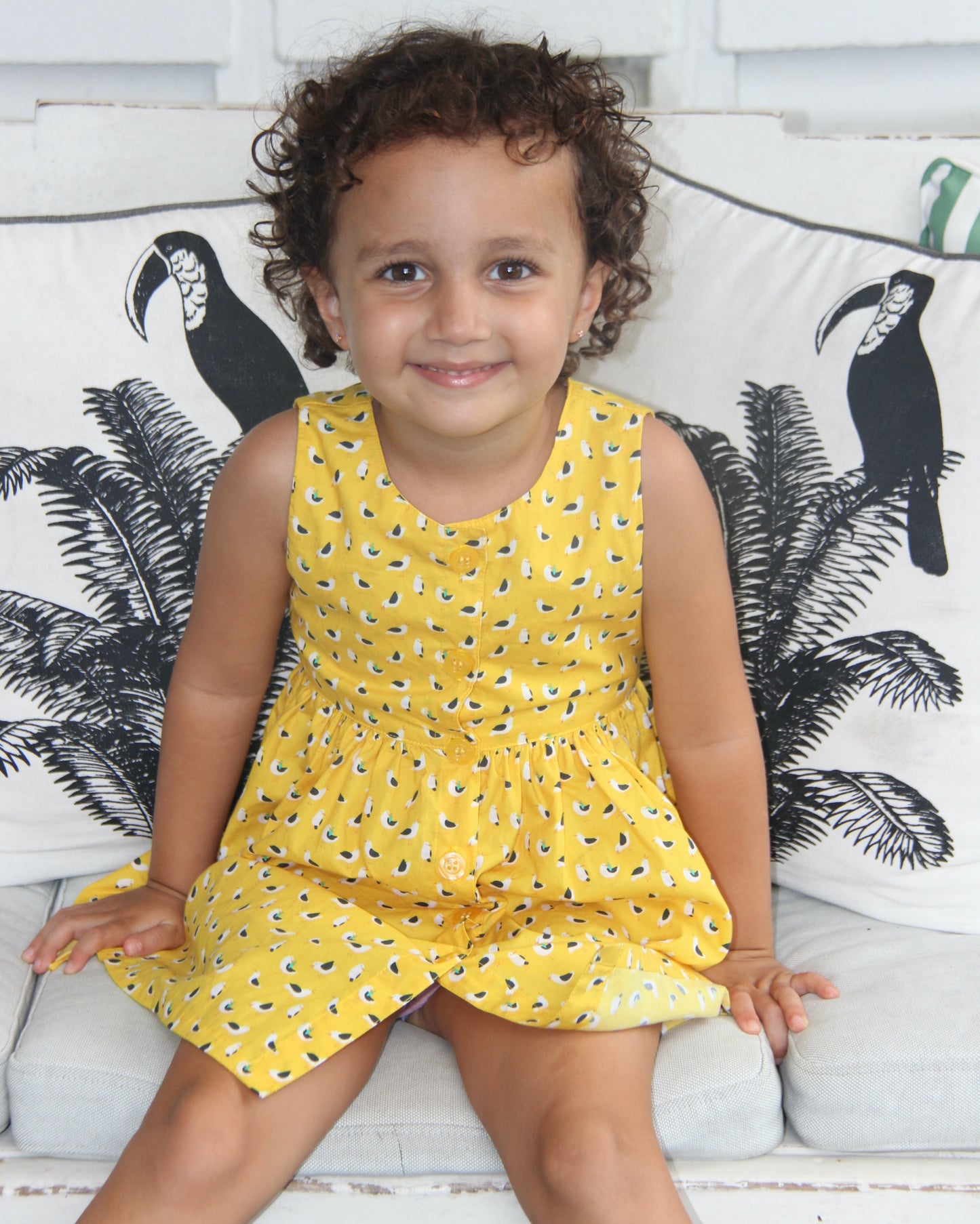 Sophie Dress - Seagulls On Yellow (Cotton)