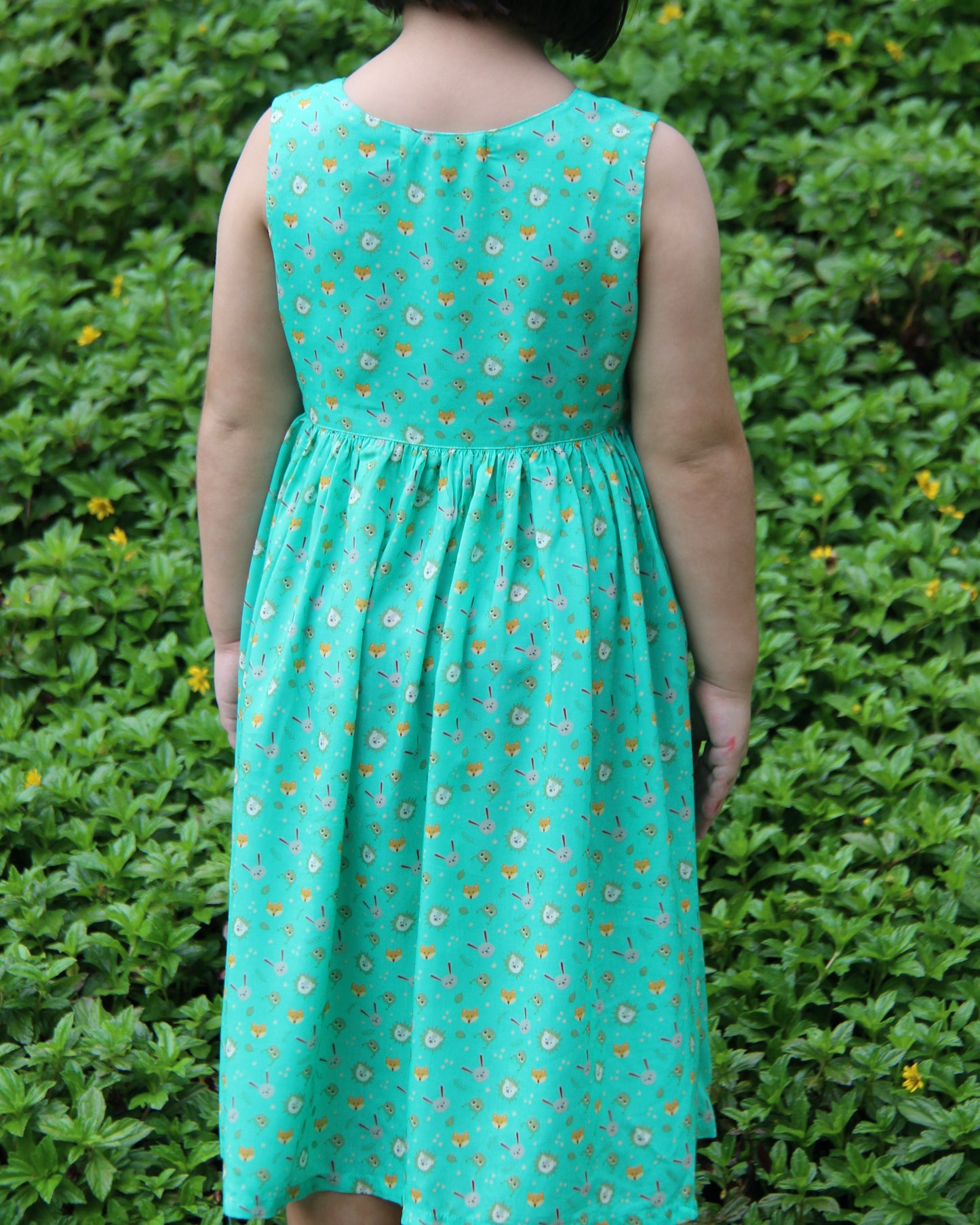 Sophie Dress - Animals On Green (Cotton)
