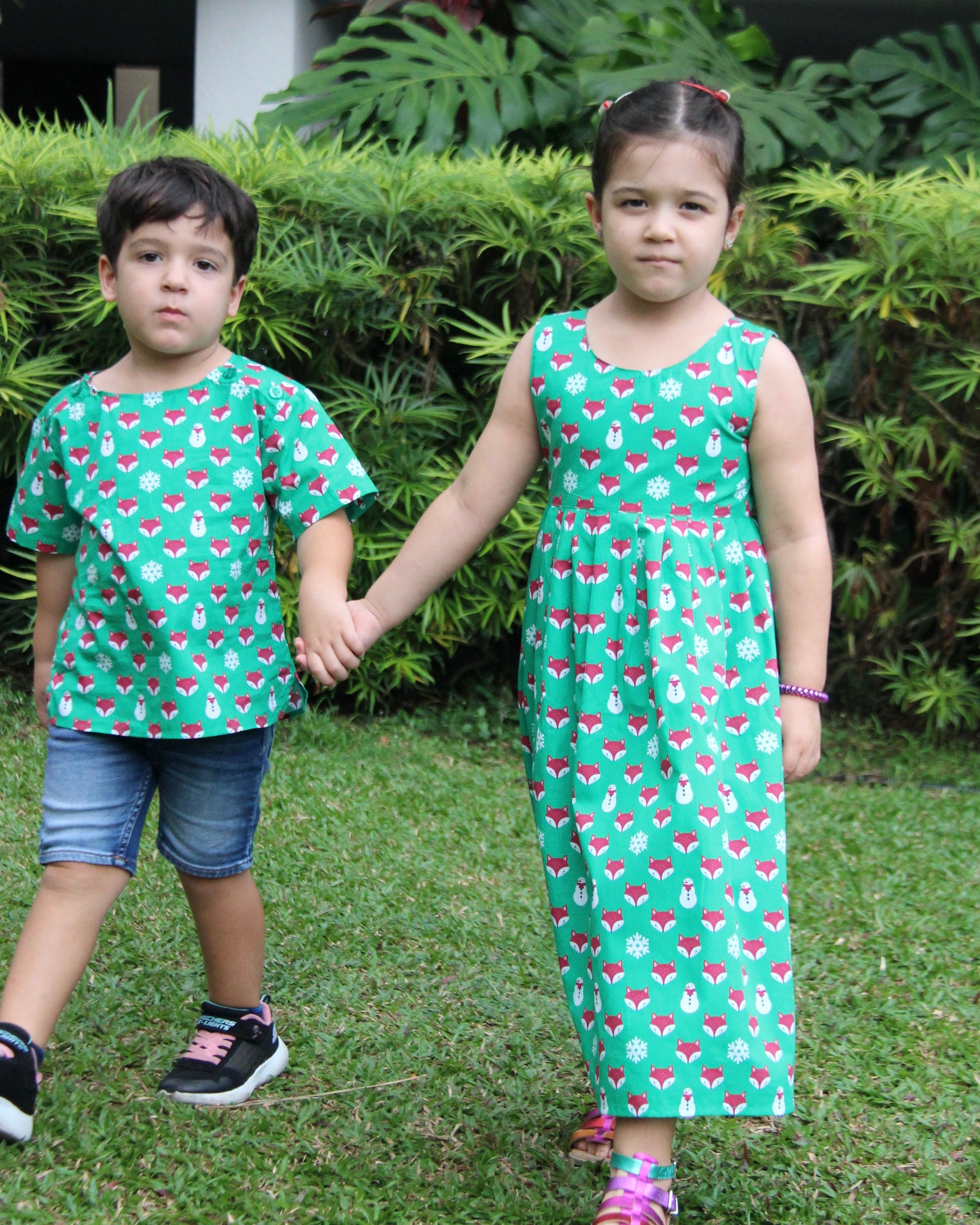 green fox dress Archer Green Fox Print Cotton Midi Dress